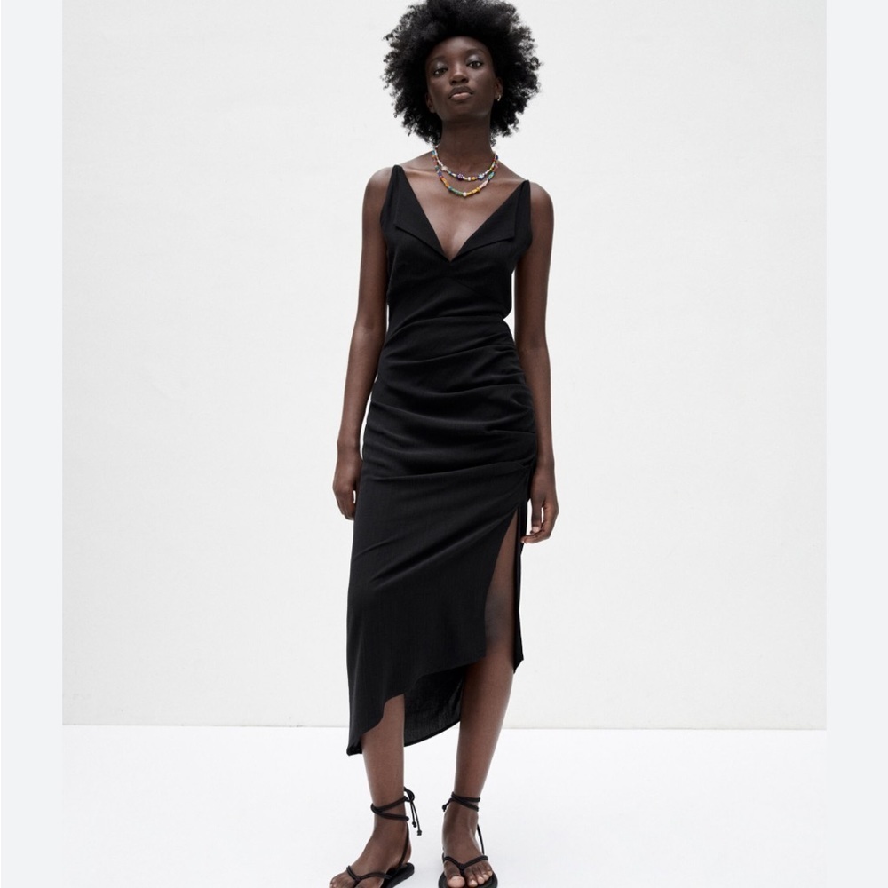 Zara cinched open back black dress